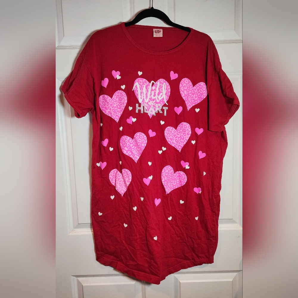 Rel-e-vant Vintage Red Valentines Day Long Sleep Shirt Dress One Size